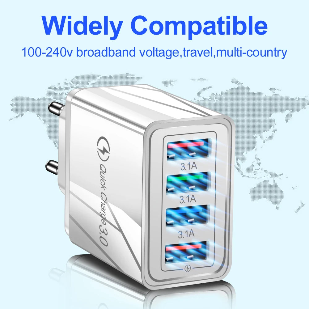 3A USB Charger 4 Port USB Quick Charge