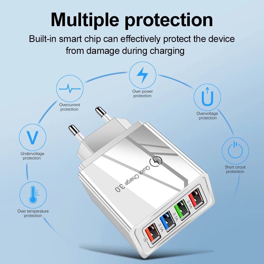 3A USB Charger 4 Port USB Quick Charge