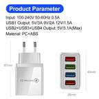 3A USB Charger 4 Port USB Quick Charge