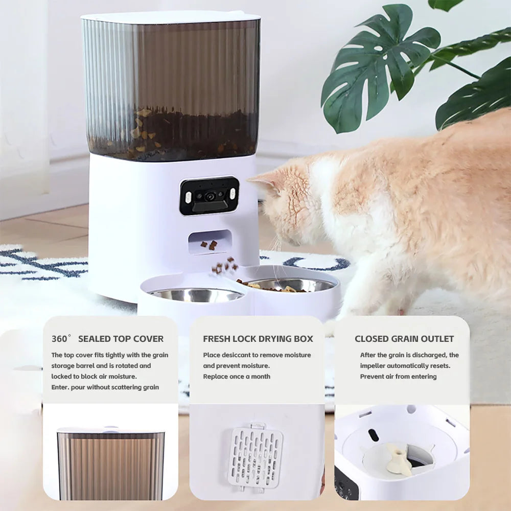 5L Double Bowls  Cat Feeder With Camera