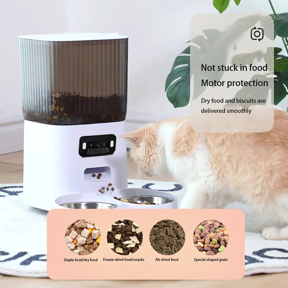 5L Double Bowls  Cat Feeder With Camera