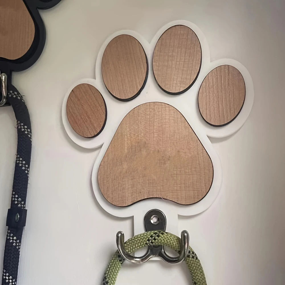Paw Print Wooden Dog Leash Hanger