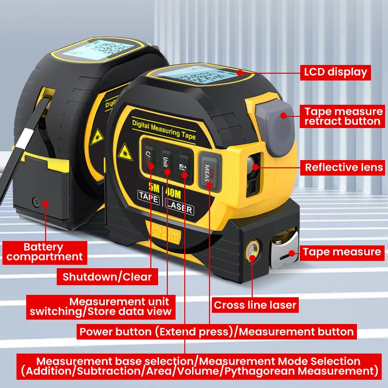 Laser Tape Measure 3 In 1