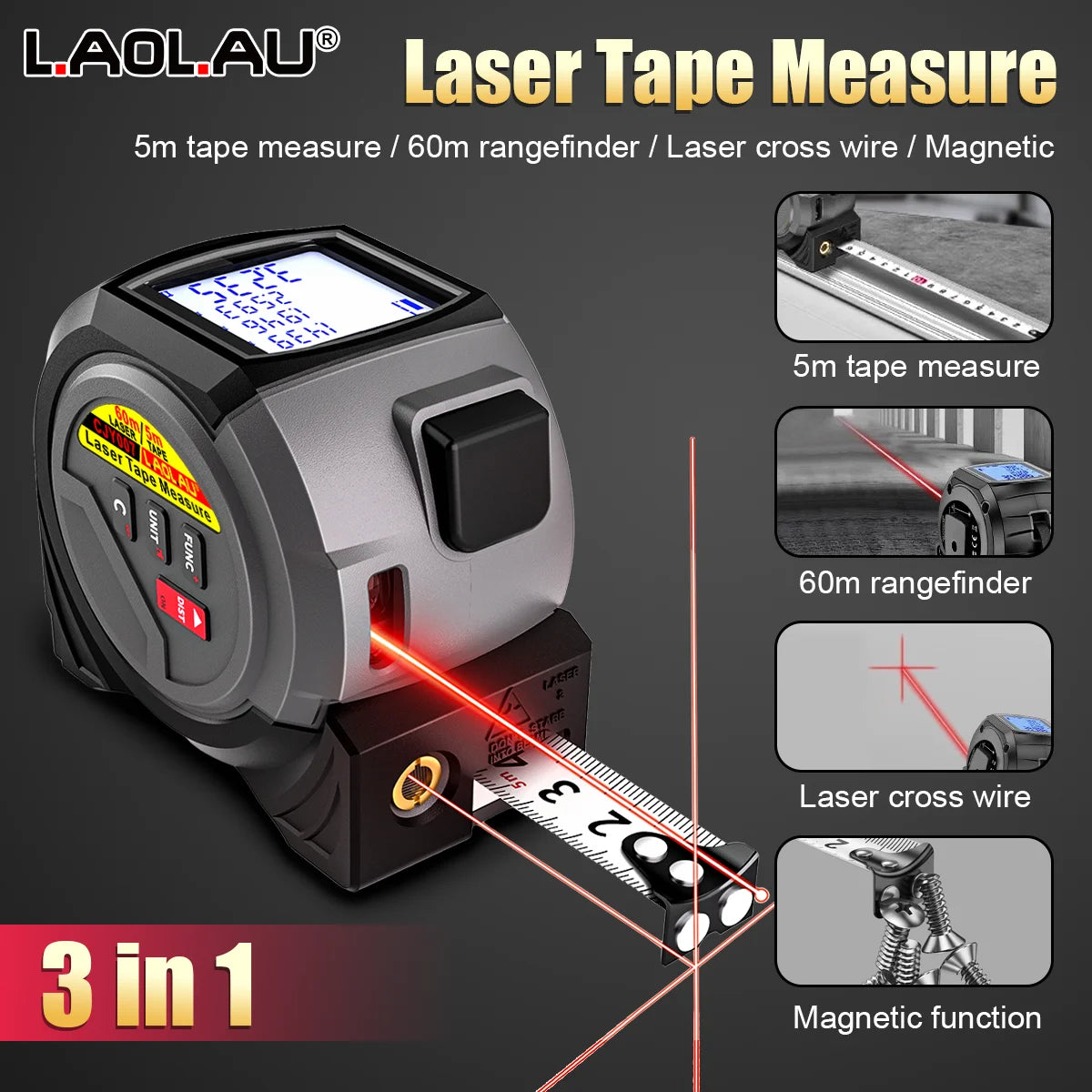 3-In-1 Laser Tape Measure