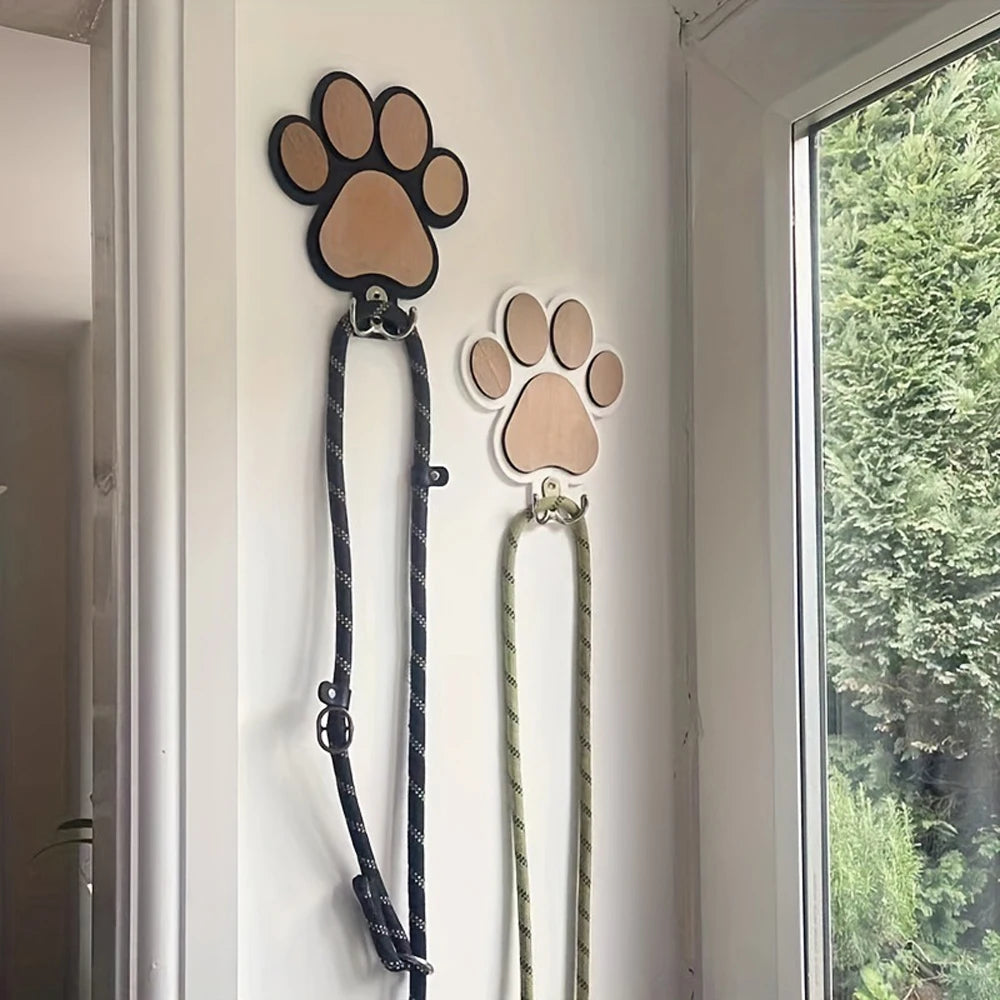 Paw Print Wooden Dog Leash Hanger